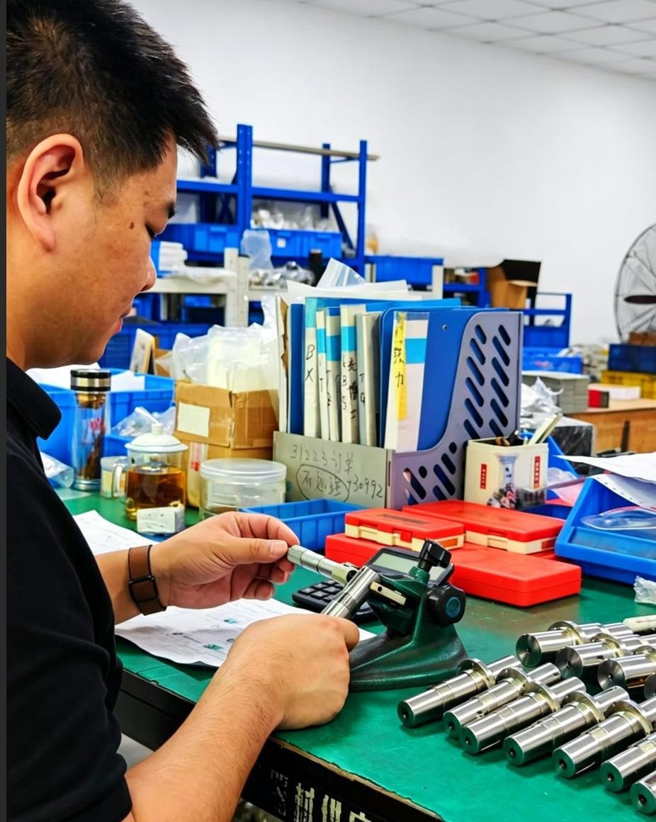 Inspection bench with a micrometer for first-article and in-process checks