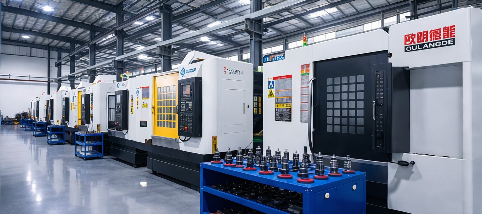 Second row of CNC machining centres in the Dongguan workshop