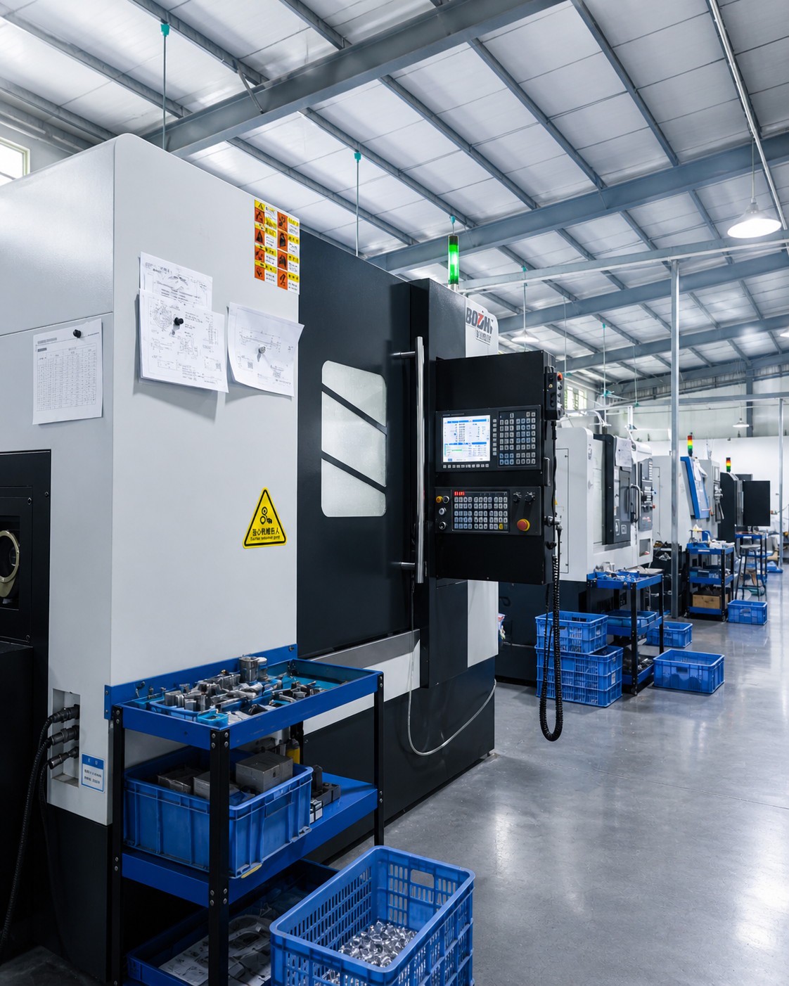 Close-up of a BDZ CNC vertical machining centre and its control panel