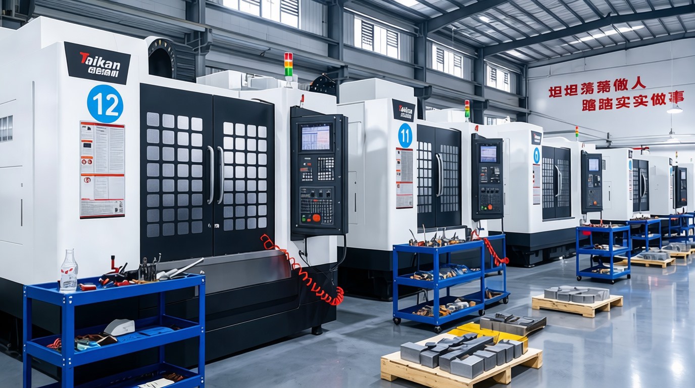 CNC vertical machining centre with tool trolleys and workpieces
