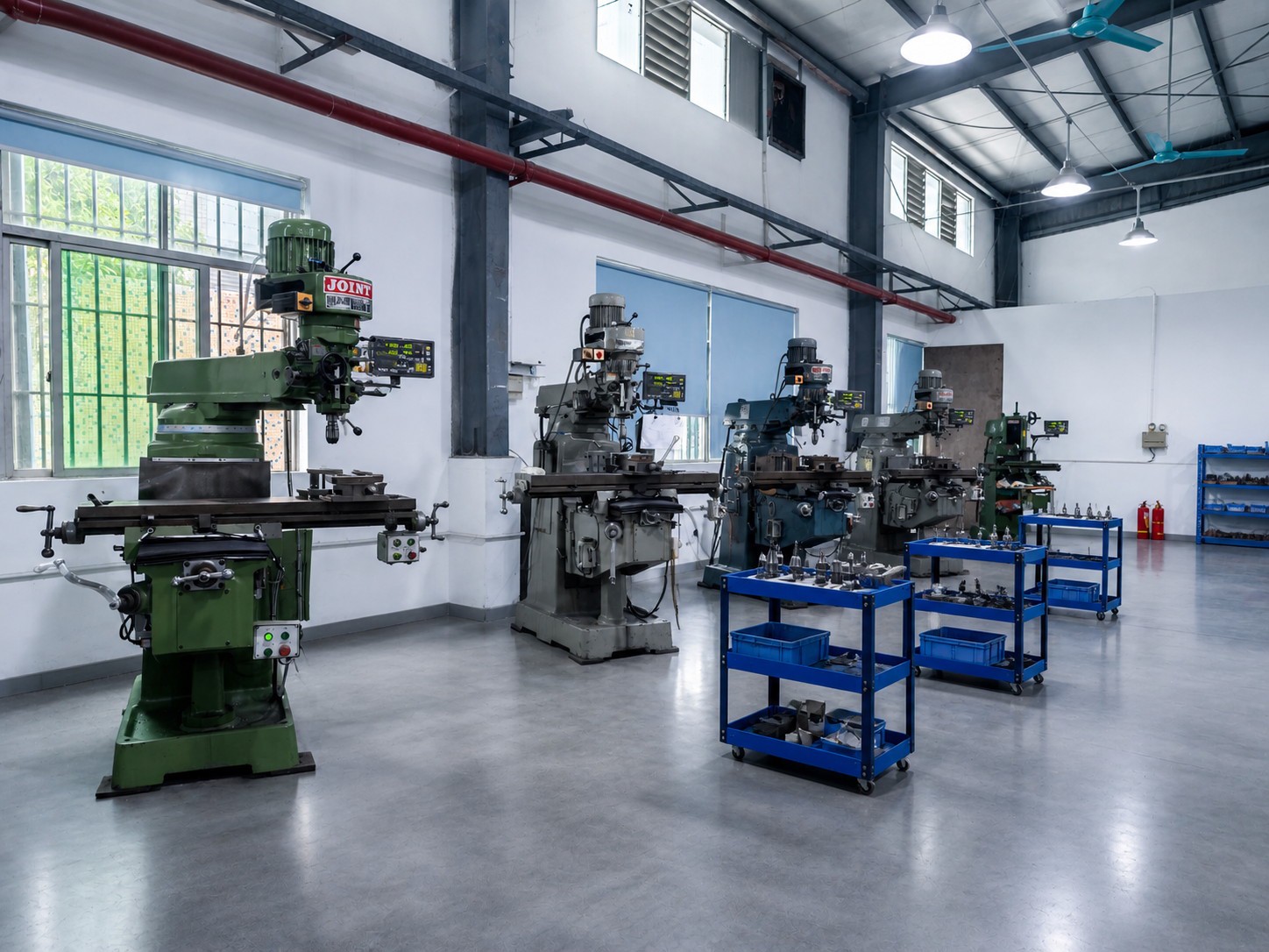 Milling and turning area with turret milling machines and lathes